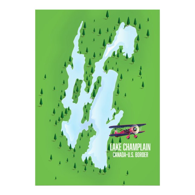 Foto Cartel del mapa del lago Champlain EE. UU. Canadá (Frente)