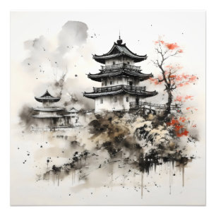 Foto Casa asiática tradicional con pinturas de tinta