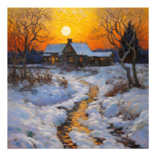 Foto Casa Atardecer Paisaje de Invierno