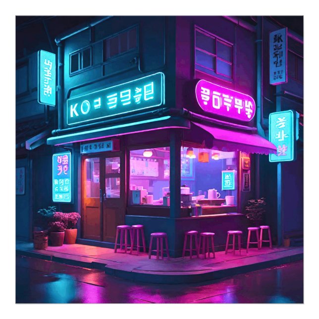 Foto Casa de café coreana neon LoFi Art  (Frente)