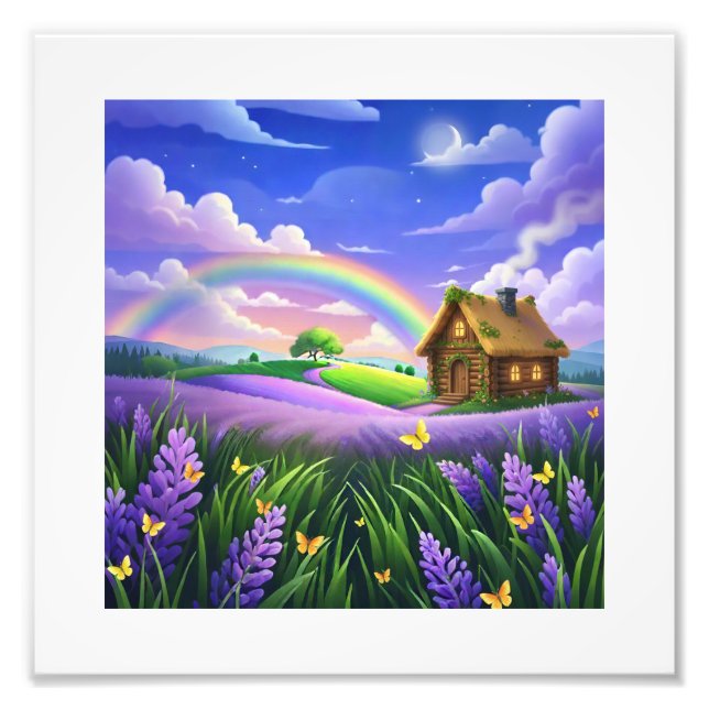 Foto Casa de ensueño arcoíris en campo de lavanda (Frente)