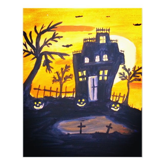 Foto Casa embrujada Halloween Acuarela (Frente)