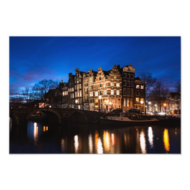 Foto Casas de los canales de Amsterdam por la noche (Frente)