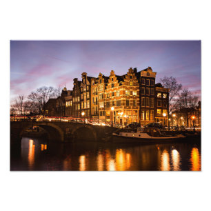 Foto Casas del canal de Amsterdam en la impresión de l