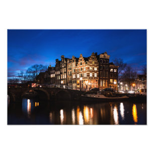 Foto Casas del canal de Amsterdam en la noche
