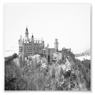 Foto Castillo Neuschwanstein en blanco y negro en invie