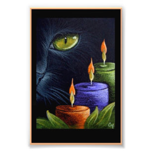 Foto CAT NEGRO de HALLOWEEN con las VELAS 4" X 6"