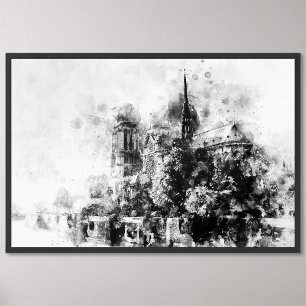 Foto Catedral de Notre-Dame, Ilustracion blanco y negro