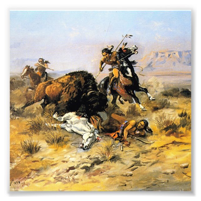 Foto “Caza de Búfalos” Arte Vaquero de Charles Russell (Frente)
