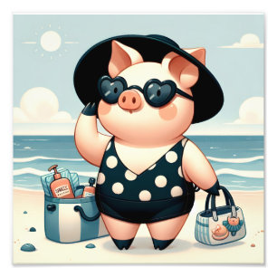 Foto Cerdito lindo en traje de baño de lunares en la pl