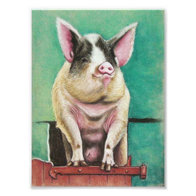 Foto cerdo feliz con pintura de animales pastel (Frente)