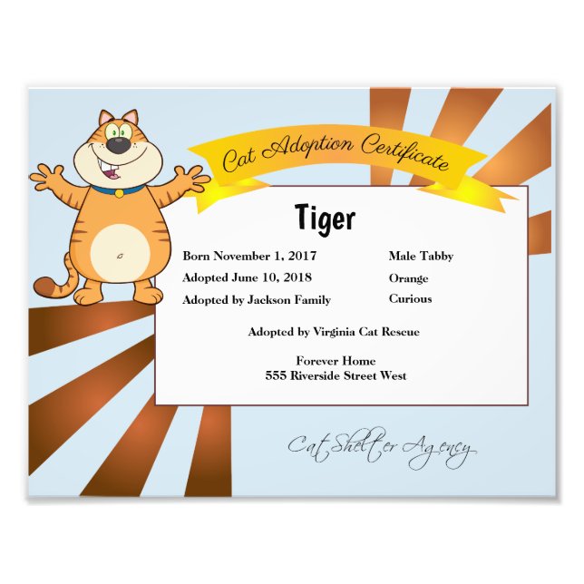 Foto Certificado de adopción de gatos (Frente)