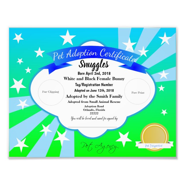 Foto Certificado de adopción de Mascota de Personalizab (Frente)