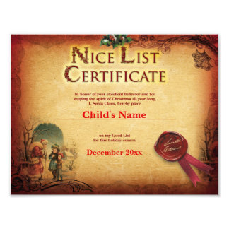 Foto Certificado de la lista de niza de Vintage Santa