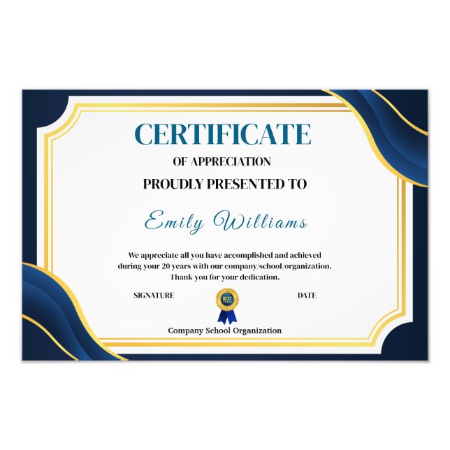 Foto Certificado de oro de reconocimiento de personaliz (Frente)