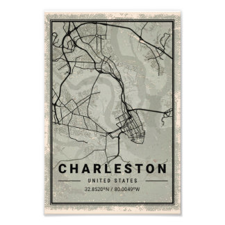 Foto charleston map print poster canvas | United states