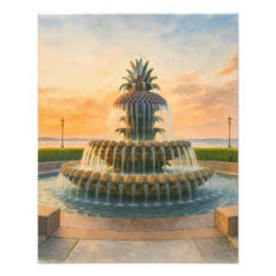 Foto Charleston Pineapple Fountain Acuarela Sunset