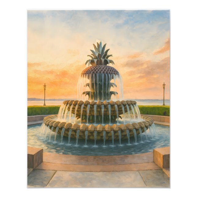 Foto Charleston Pineapple Fountain Acuarela Sunset (Frente)