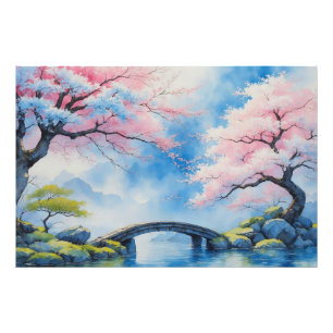 Foto Cherry Blossom Bridge Watercolor Art Imprimir