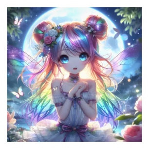 Foto Chica Anime Cabello Arcoíris Cantando Hada Luna