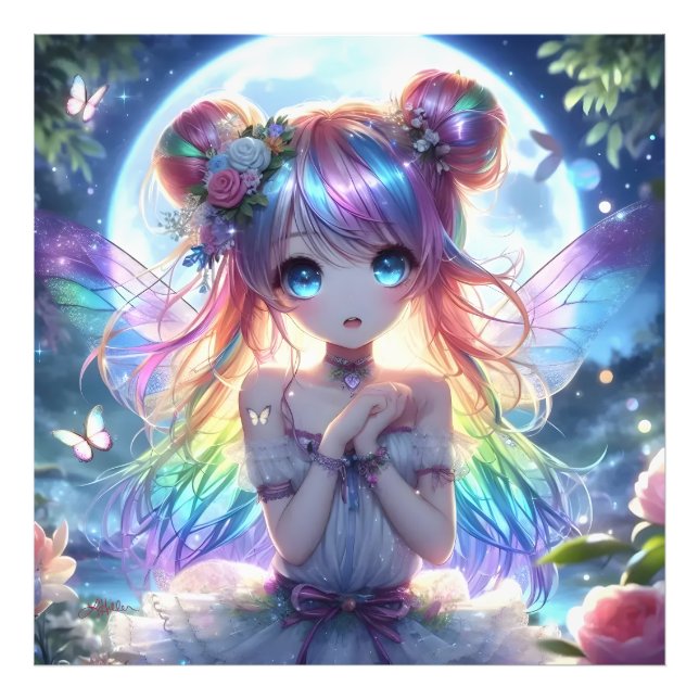 Foto Chica Anime Cabello Arcoíris Cantando Hada Luna (Frente)