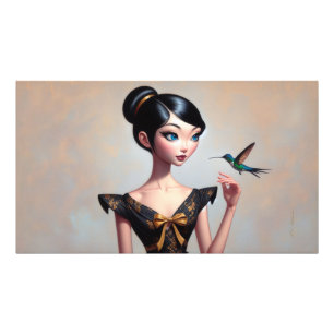 Foto Chica asiático caprichoso poster con Hummingbird