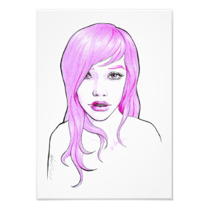 Foto Chica bonita Retrato de dibujo animado Pelo rosa C