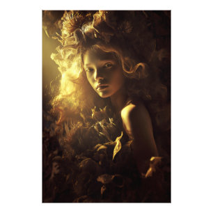 Foto Chica Capullo de Hoja de Otoño Resplandor Dorado