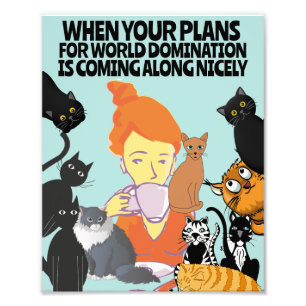 FOTO CHICA CON DOMINACIÓN MUNDIAL FUNNY ART CATS 8X10