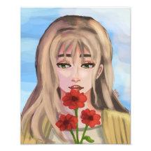 Chica con flores rojas de arte digital dibujado a 