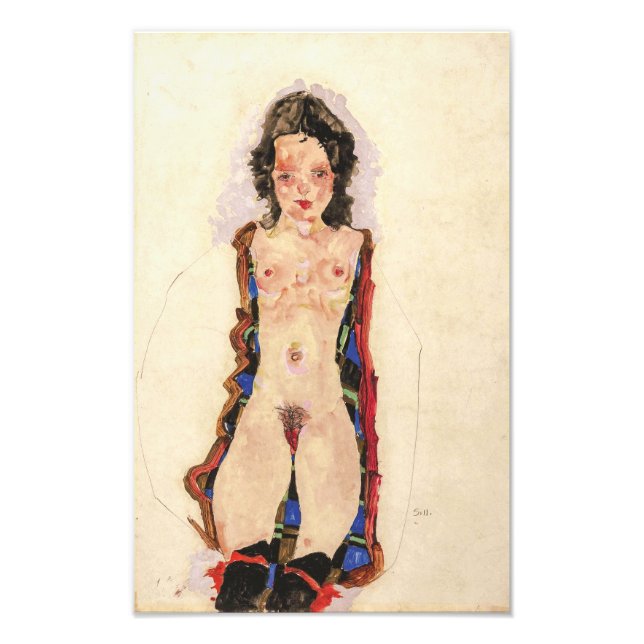 Foto Chica con Garters Rojos | Egon Schiele | (Frente)