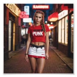 Foto Chica con logo de punk en falda roja rota