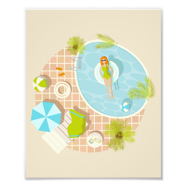 Foto Chica de fiesta en la piscina con bikini en la pla (Frente)