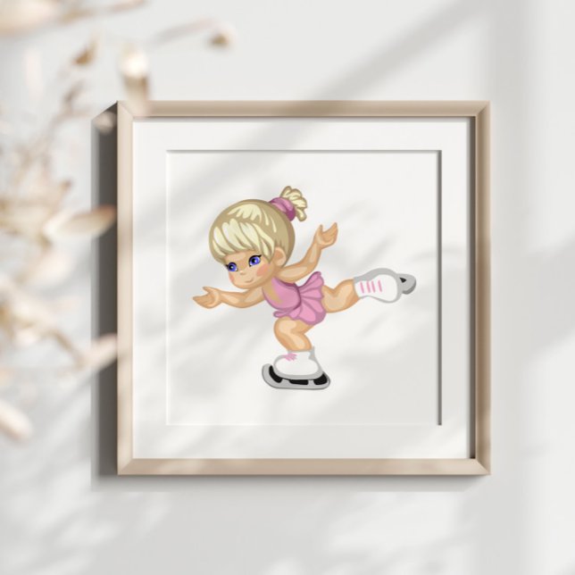 Foto Chica de patinaje sobre hielo (Pink theme ice skating girl poster for your daughter.)