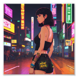 Foto Chica de Punk Anime Cruizando la ciudad con luces