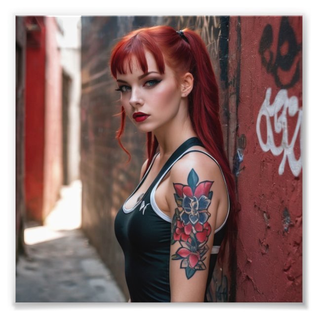 Foto Chica de Red Hair Street con un hermoso tatuaje (Frente)