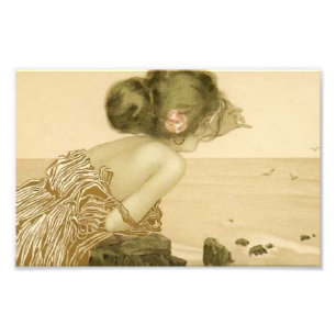 Foto Chica del mar del vintage con la impresión rosada