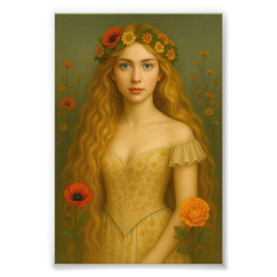 Foto "Chica dorado con corona de flores - elegante río