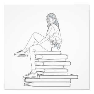 Foto Chica en arte de línea de libros