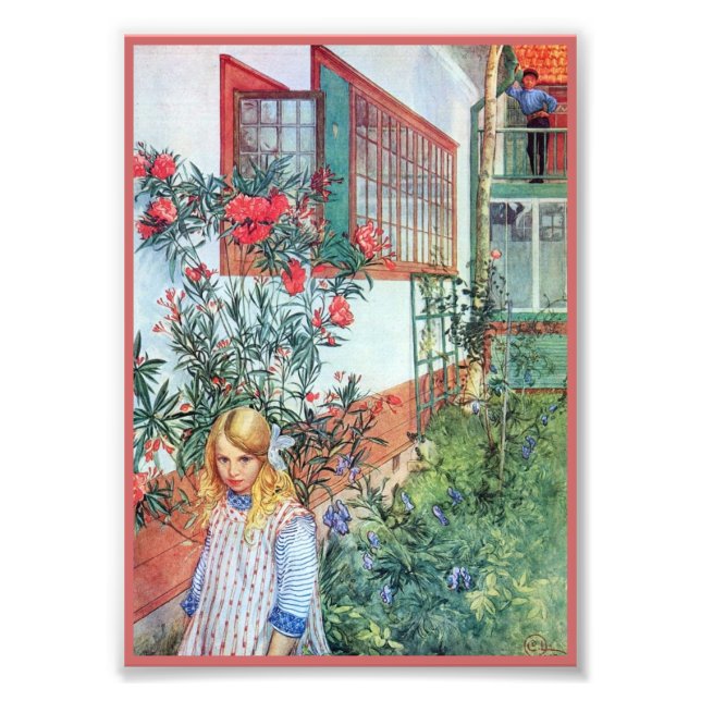 Foto Chica en el jardín con flores rojas (Frente)