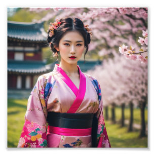 Foto Chica japonés de geisha en un bello entorno
