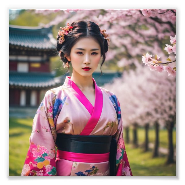 Foto Chica japonés de geisha en un bello entorno (Frente)