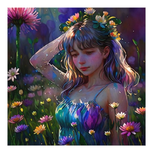 Foto *~ Chica joven Campo de flores silvestres AP56 Art (Frente)