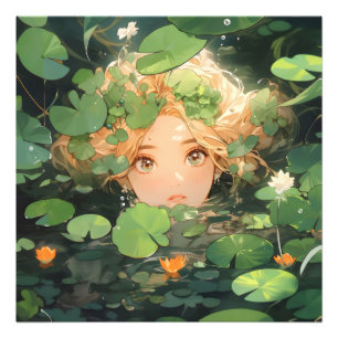 Foto Chica linda de anime en estanque