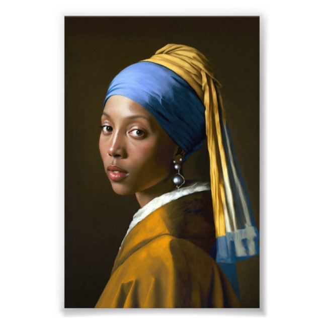 Foto Chica negro con perlas, arte clásico, mujer negra (Frente)