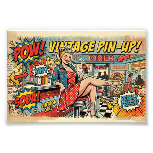 Foto Chica Pin-Up Diner Arte Pop Retro Póster Cómic Vin