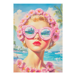 Foto Chica Retro Beach con gafas de sol florales