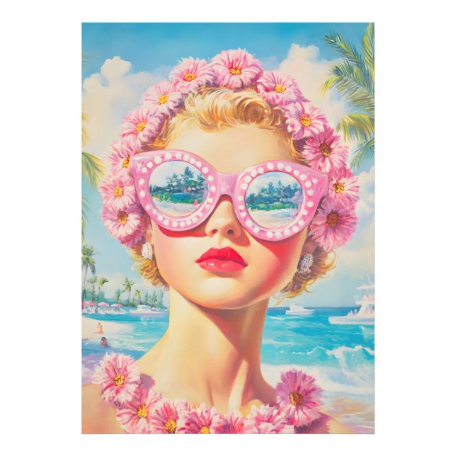 Foto Chica Retro Beach con gafas de sol florales (Frente)