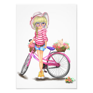 Foto Chica rubio con imagen en bicicleta rosa