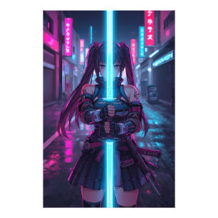 Foto Chica Samurái Cyberpunk Katana Neon Anime